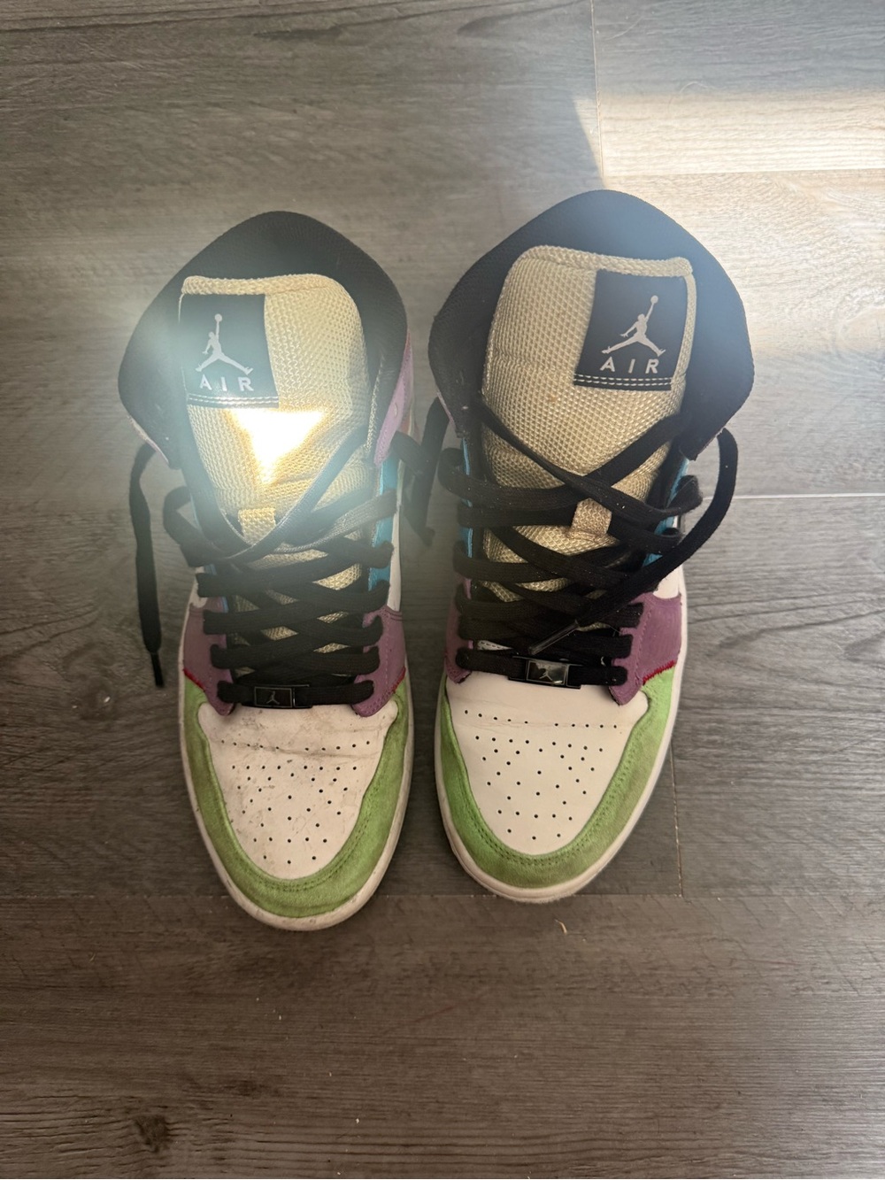 Jordan Kids High-Top Sneakers in Green, Purple, Cream & Black